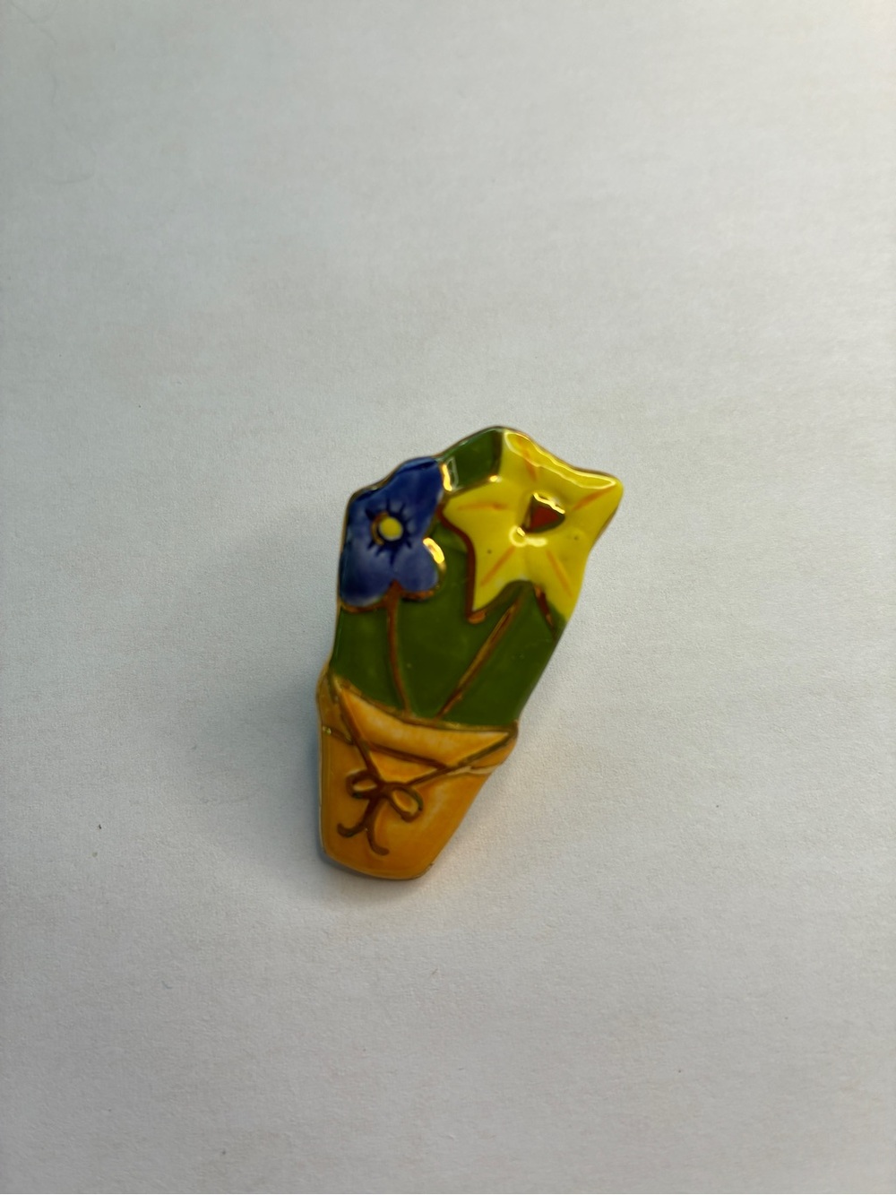 Floral Bouquet Enamel Brooch - Yellow, Blue & Green